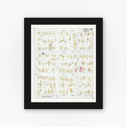 Old map wall art mockup — black gallery frame with white mat — Sanborn Fire Insurance Map from Faribault, Rice County, Minnesota (1905), Sheet #0008