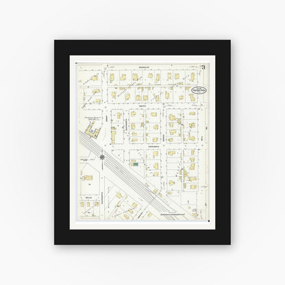 Old map wall art mockup — black gallery frame with white mat — Sanborn Fire Insurance Map from Pinckneyville, Perry County, Illinois (1910), Sheet #0003