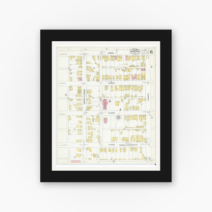 Old map wall art mockup — black gallery frame with white mat — Sanborn Fire Insurance Map from Nanticoke, Luzerne County, Pennsylvania (1907), Sheet #0006