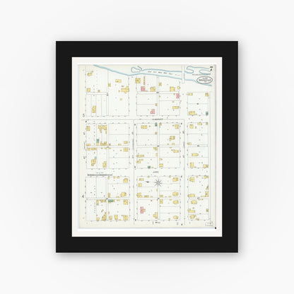 Old map wall art mockup — black gallery frame with white mat — Sanborn Fire Insurance Map from Brookville, Franklin County, Indiana (1899), Sheet #0007