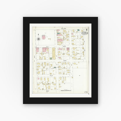 Old map wall art mockup — black gallery frame with white mat — Sanborn Fire Insurance Map from Scottsburg, Scott County, Indiana (1906), Sheet #0005