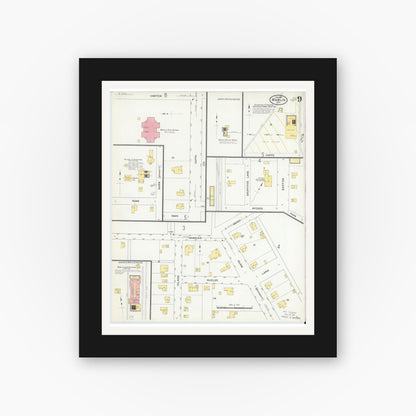 Old map wall art mockup — black gallery frame with white mat — Sanborn Fire Insurance Map from Marlin, Falls County, Texas (1909), Sheet #0009