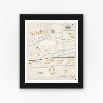 Old map wall art mockup — black gallery frame with white mat — Sanborn Fire Insurance Map from Waterloo, Seneca County, New York (1948), Sheet #0006