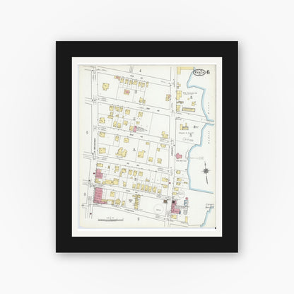 Old map wall art mockup — black gallery frame with white mat — Sanborn Fire Insurance Map from Nyack, Rockland County, New York. (1919), Sheet #0006