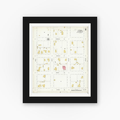 Old map wall art mockup — black gallery frame with white mat — Sanborn Fire Insurance Map from Eustis, Lake County, Florida (1906), Sheet #0002