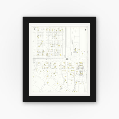 Old map wall art mockup — black gallery frame with white mat — Sanborn Fire Insurance Map from Kyle, Hays County, Texas (1936), Sheet #0004