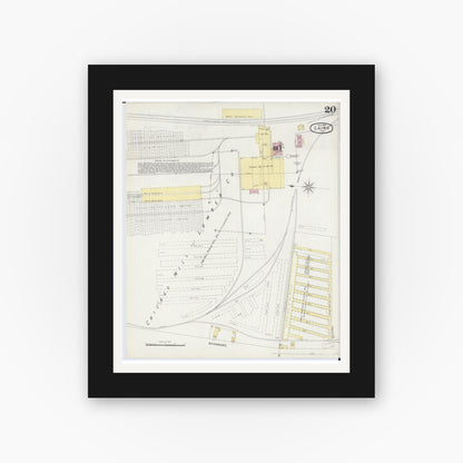 Old map wall art mockup — black gallery frame with white mat — Sanborn Fire Insurance Map from Cairo, Alexander County, Illinois (1896), Sheet #0020