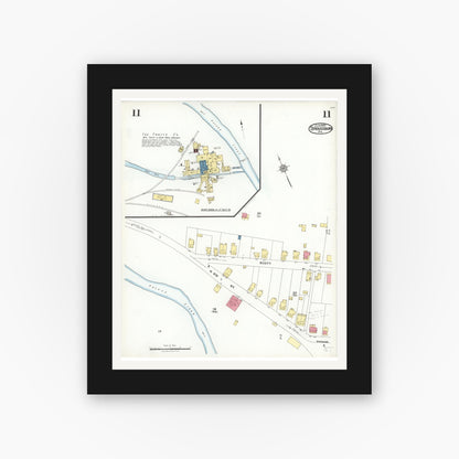 Old map wall art mockup — black gallery frame with white mat — Sanborn Fire Insurance Map from Stroudsburg, Monroe County, Pennsylvania (1923), Sheet #0011