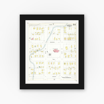 Old map wall art mockup — black gallery frame with white mat — Sanborn Fire Insurance Map from Waterloo, Black Hawk County, Iowa (1900), Sheet #0024