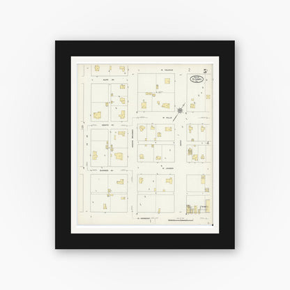 Old map wall art mockup — black gallery frame with white mat — Sanborn Fire Insurance Map from El Campo, Wharton County, Texas (1912), Sheet #0005
