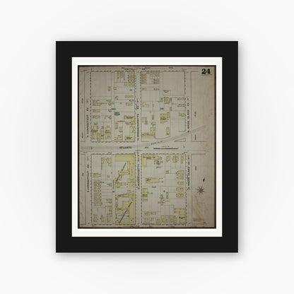 Old map wall art mockup — black gallery frame with white mat — Sanborn Fire Insurance Map from Atlantic City, Atlantic County, New Jersey (1886), Sheet #0024