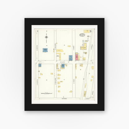 Old map wall art mockup — black gallery frame with white mat — Sanborn Fire Insurance Map from Delray, Palm Beach County, Florida (1922), Sheet #0003