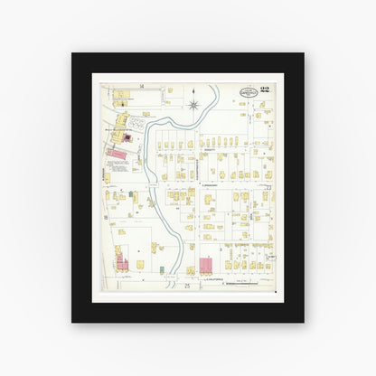 Old map wall art mockup — black gallery frame with white mat — Sanborn Fire Insurance Map from Gainesville, Cooke County, Texas (1908), Sheet #0022