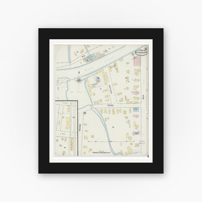 Old map wall art mockup — black gallery frame with white mat — Sanborn Fire Insurance Map from Middleport, Niagara County, New York (1889), Sheet #0003