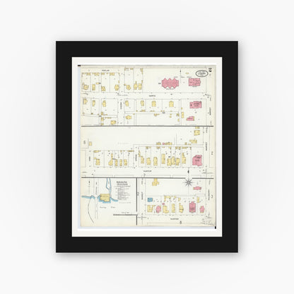 Old map wall art mockup — black gallery frame with white mat — Sanborn Fire Insurance Map from Logan, Hocking County, Ohio (1907), Sheet #0002
