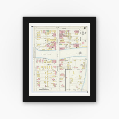 Old map wall art mockup — black gallery frame with white mat — Sanborn Fire Insurance Map from Tiffin, Seneca County, Ohio (1896), Sheet #0010