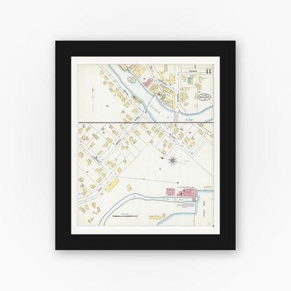 Old map wall art mockup — black gallery frame with white mat — Sanborn Fire Insurance Map from Malone, Franklin County, New York (1903), Sheet #0011