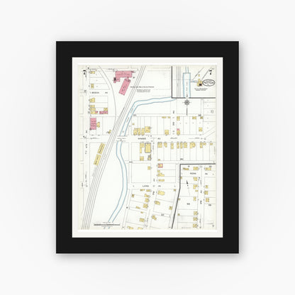 Old map wall art mockup — black gallery frame with white mat — Sanborn Fire Insurance Map from Patton, Cambria County, Pennsylvania (1923), Sheet #0007