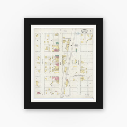 Old map wall art mockup — black gallery frame with white mat — Sanborn Fire Insurance Map from Dodge Center, Dodge County, Minnesota (1894), Sheet #0003