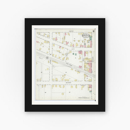Old map wall art mockup — black gallery frame with white mat — Sanborn Fire Insurance Map from Blanchester, Clinton County, Ohio (1892), Sheet #0002