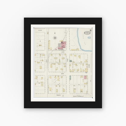 Old map wall art mockup — black gallery frame with white mat — Sanborn Fire Insurance Map from Waterville, Le Sueur County, Minnesota (1894), Sheet #0003