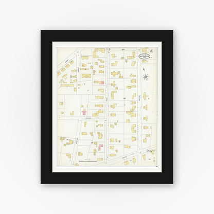 Old map wall art mockup — black gallery frame with white mat — Sanborn Fire Insurance Map from Southbridge, Worcester County, Massachusetts (1904), Sheet #0004