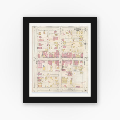Old map wall art mockup — black gallery frame with white mat — Sanborn Fire Insurance Map from Huntingburg, Dubois County, Indiana (1949), Sheet #0007