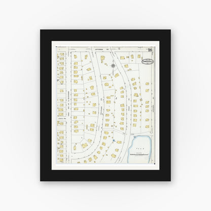 Old map wall art mockup — black gallery frame with white mat — Sanborn Fire Insurance Map from Edwardsville, Madison County, Illinois (1921), Sheet #0016
