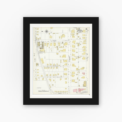 Old map wall art mockup — black gallery frame with white mat — Sanborn Fire Insurance Map from Tyler, Smith County, Texas (1907), Sheet #0004