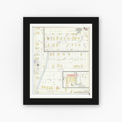 Old map wall art mockup — black gallery frame with white mat — Sanborn Fire Insurance Map from Delphos, Van Wert And Allen Counties, Ohio (1911), Sheet #0006