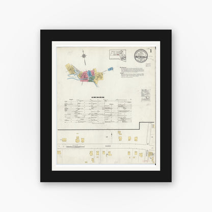 Old map wall art mockup — black gallery frame with white mat — Sanborn Fire Insurance Map from Whitinsville, Worcester County, Massachusetts (1917), Sheet #0001