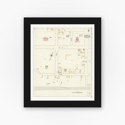 Old map wall art mockup — black gallery frame with white mat — Sanborn Fire Insurance Map from Manassas, Independent Cities, Virginia (1912), Sheet #0002