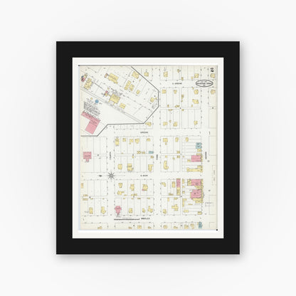Old map wall art mockup — black gallery frame with white mat — Sanborn Fire Insurance Map from Mountain Grove, Wright County, Missouri (1902), Sheet #0002