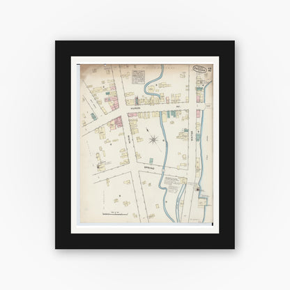 Old map wall art mockup — black gallery frame with white mat — Sanborn Fire Insurance Map from Vassar, Tuscola County, Michigan (1884), Sheet #0002