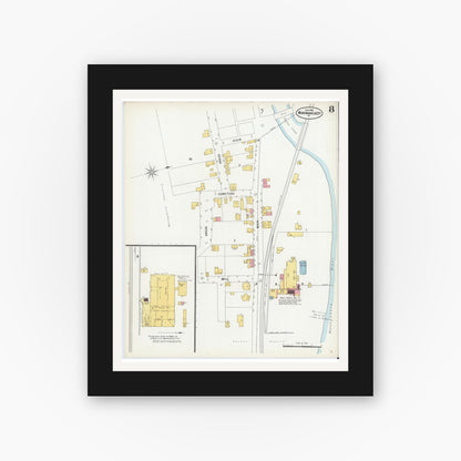 Old map wall art mockup — black gallery frame with white mat — Sanborn Fire Insurance Map from Monongahela City, Washington County, Pennsylvania (1900), Sheet #0008