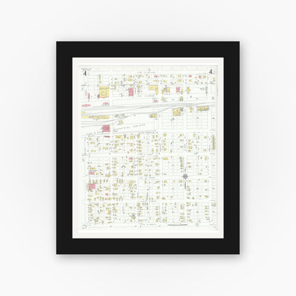 Old map wall art mockup — black gallery frame with white mat — Sanborn Fire Insurance Map from Mission, Hidalgo County, Texas (1933), Sheet #0004