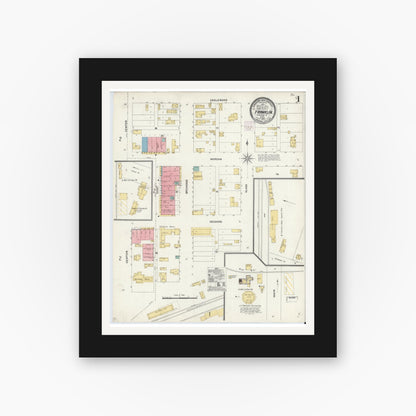 Old map wall art mockup — black gallery frame with white mat — Sanborn Fire Insurance Map from Franklin, Robertson County, Texas (1905) - Complete Map Set