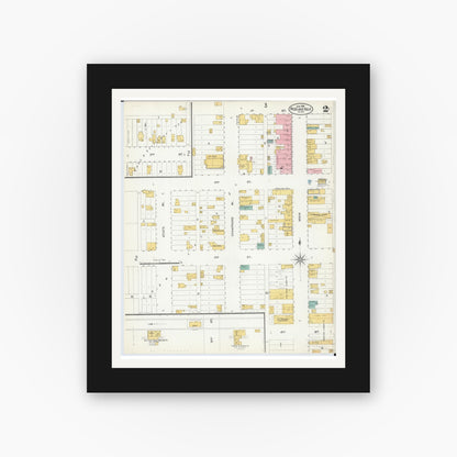 Old map wall art mockup — black gallery frame with white mat — Sanborn Fire Insurance Map from Red Lake Falls, Red Lake County, Minnesota (1904), Sheet #0002