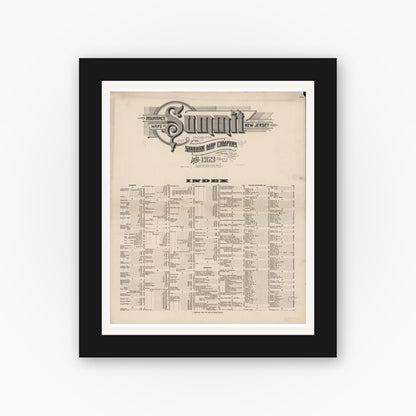 Old map wall art mockup — black gallery frame with white mat — Sanborn Fire Insurance Map from Summit, Union County, New Jersey (1921), Sheet #0001