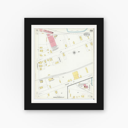 Old map wall art mockup — black gallery frame with white mat — Sanborn Fire Insurance Map from Bridgeton, Cumberland County, New Jersey (1908), Sheet #0033