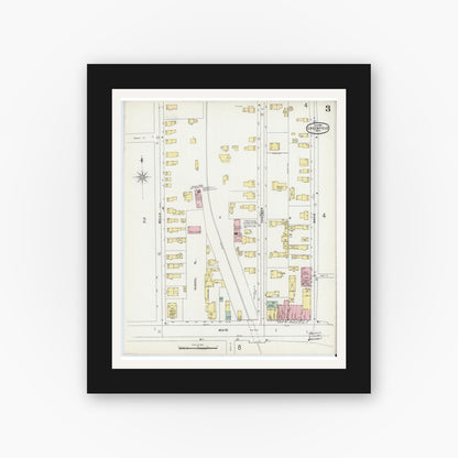 Old map wall art mockup — black gallery frame with white mat — Sanborn Fire Insurance Map from Greenfield, Franklin County, Massachusetts (1896), Sheet #0003