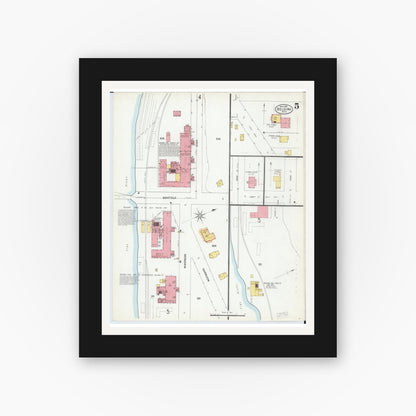 Old map wall art mockup — black gallery frame with white mat — Sanborn Fire Insurance Map from Belding, Ionia County, Michigan (1900), Sheet #0005