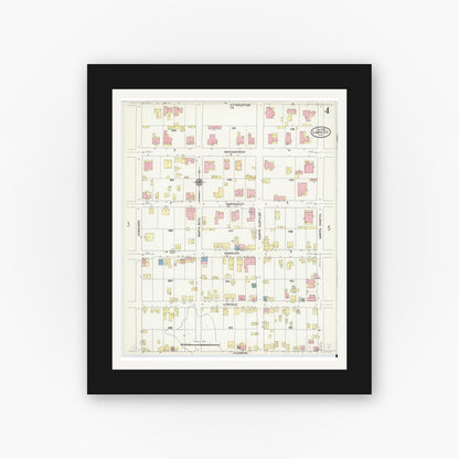 Old map wall art mockup — black gallery frame with white mat — Sanborn Fire Insurance Map from Laredo, Webb County, Texas (1909), Sheet #0004