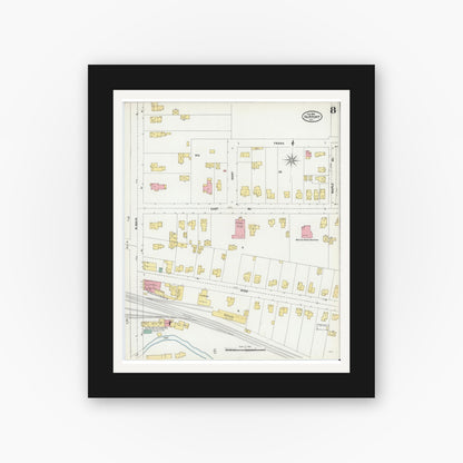 Old map wall art mockup — black gallery frame with white mat — Sanborn Fire Insurance Map from Fairport, Monroe County, New York (1905), Sheet #0008