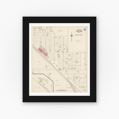 Old map wall art mockup — black gallery frame with white mat — Sanborn Fire Insurance Map from Lakeland, Polk County, Florida (1922), Sheet #0014