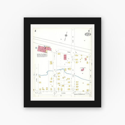 Old map wall art mockup — black gallery frame with white mat — Sanborn Fire Insurance Map from Saint Charles, Kane County, Illinois (1923), Sheet #0004
