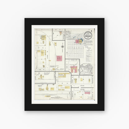 Old map wall art mockup — black gallery frame with white mat — Sanborn Fire Insurance Map from Mercedes, Hidalgo County, Texas (1917) - Complete Map Set