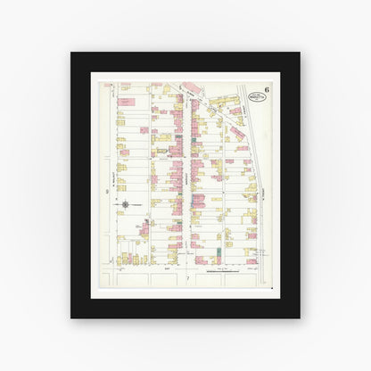 Old map wall art mockup — black gallery frame with white mat — Sanborn Fire Insurance Map from Marietta, Lancaster County, Pennsylvania (1909), Sheet #0006