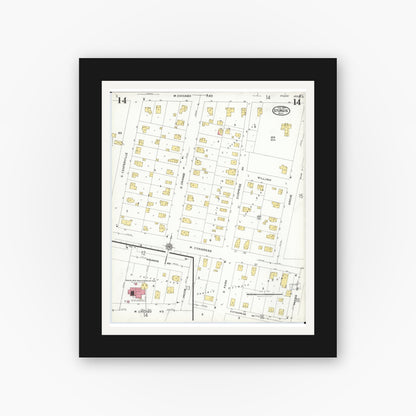Old map wall art mockup — black gallery frame with white mat — Sanborn Fire Insurance Map from Sturgis, Saint Joseph County, Michigan (1923), Sheet #0014