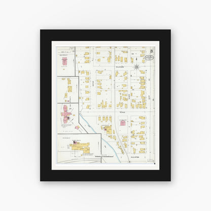 Old map wall art mockup — black gallery frame with white mat — Sanborn Fire Insurance Map from Goshen, Elkhart County, Indiana (1905), Sheet #0003